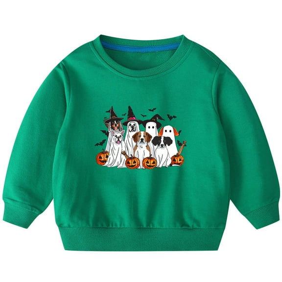 Odeerbi Toddler Boys Girls Halloween Ghost Crewneck Sweatshirts Fall Winter Cotton Sweatshirt Toddler Kids Cute Solid Color Long Sleeve Sweatshirts Top Toddler Clothes Green