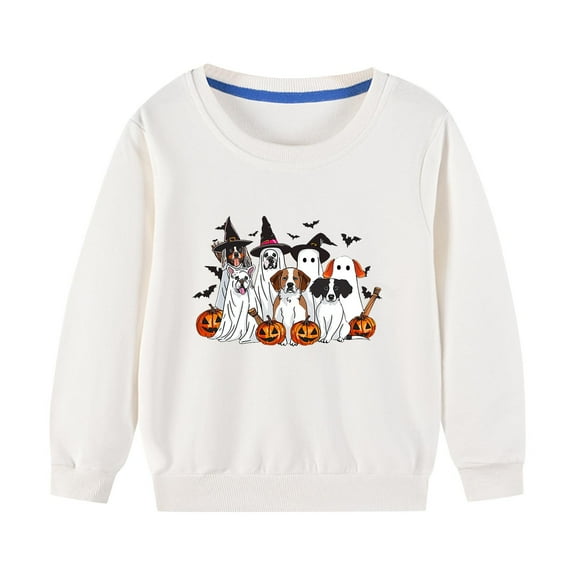 Odeerbi Toddler Boys Girls Halloween Ghost Crewneck Sweatshirts Fall Winter Cotton Sweatshirt Toddler Kids Cute Solid Color Long Sleeve Sweatshirts Top Toddler Clothes White