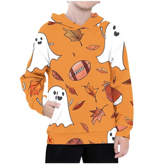 Odeerbi Toddler Boys Girls Halloween Hoodies Printed Pullover Hooded Sweatshirts Children's Halloween Pattern Printed Hooded Sweatshirt Round Neck Long Sleeve Long Top Yellow