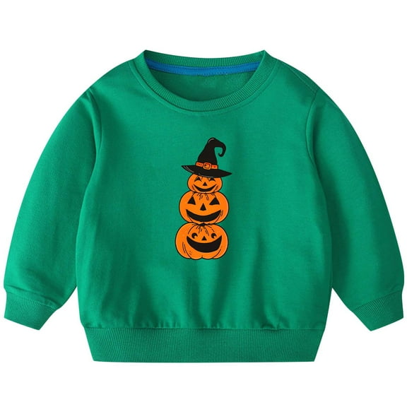 Odeerbi Toddler Boys Girls Halloween Pumpkin Crewneck Sweatshirts Fall Winter Cotton Sweatshirt Toddler Kids Cute Solid Color Long Sleeve Sweatshirts Top Toddler Clothes Green