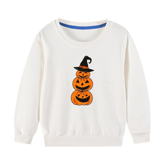 Odeerbi Toddler Boys Girls Halloween Pumpkin Crewneck Sweatshirts Fall Winter Cotton Sweatshirt Toddler Kids Cute Solid Color Long Sleeve Sweatshirts Top Toddler Clothes White