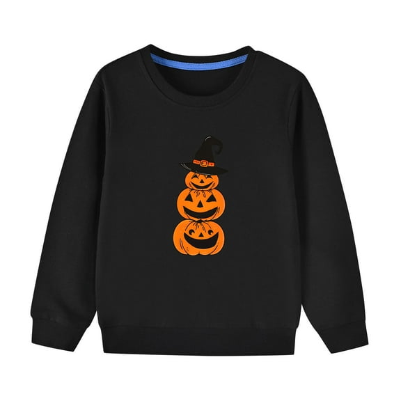 Odeerbi Toddler Boys Girls Halloween Pumpkin Crewneck Sweatshirts Fall Winter Cotton Sweatshirt Toddler Kids Cute Solid Color Long Sleeve Sweatshirts Top Toddler Clothes Black