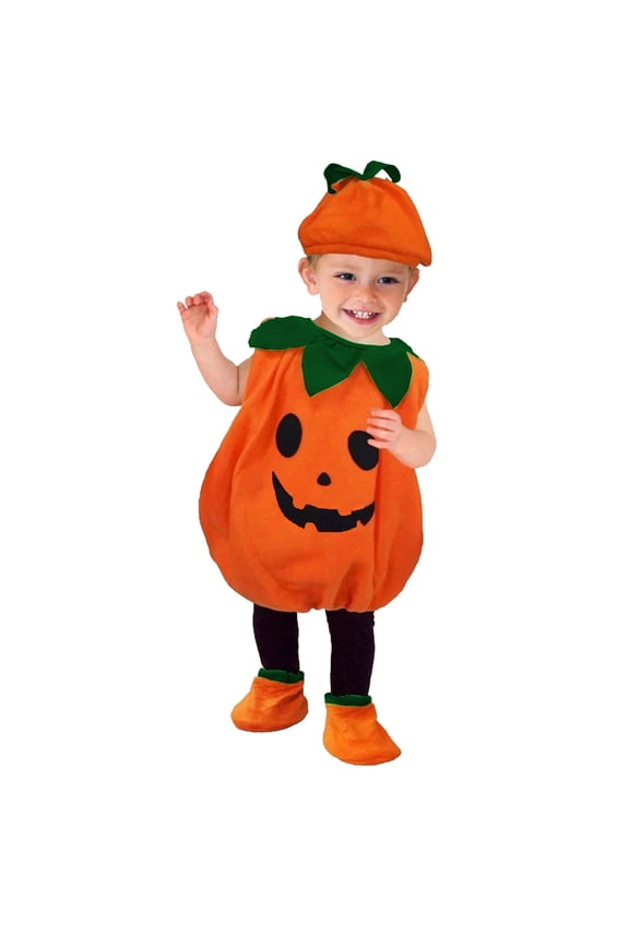Toddler Boys Girls Halloween Pumpkin Role Playing Clothes Stage Performance Outfits Baby Halloween Cute Solid Color Cos Pumpkin Hat Jumpsuit Bodysuit Toddler Clothes Orange