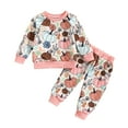 thumbnail image 1 of Odeerbi Toddler Boys Girls Halloween Pumpkin Sweatsuit Set Kids 2025 Fashion Cute Flower Print Long Sleeve Hooded Sweatpants Suit Pink, 1 of 9