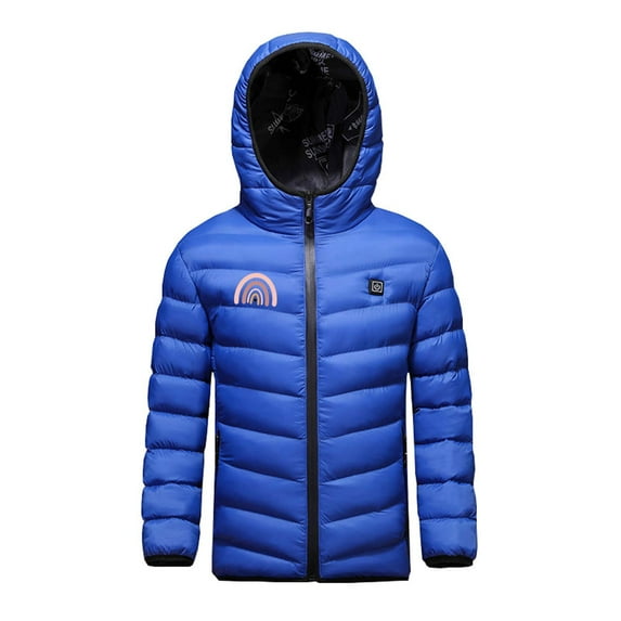 Odeerbi Toddler Boys Girls Heated Jacket Kids Puffer Coat Children USB Intelligent Constant Temperature 3 Areas Heated Coat Plus Size Winter Windproof Heated Jacket Blue 4-5 Years