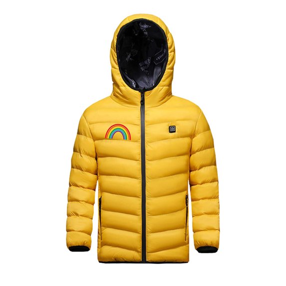 Odeerbi Toddler Boys Girls Heated Jacket Kids Puffer Coat Children USB Intelligent Constant Temperature 3 Areas Heated Coat Plus Size Winter Windproof Heated Jacket Yellow 4-5 Years