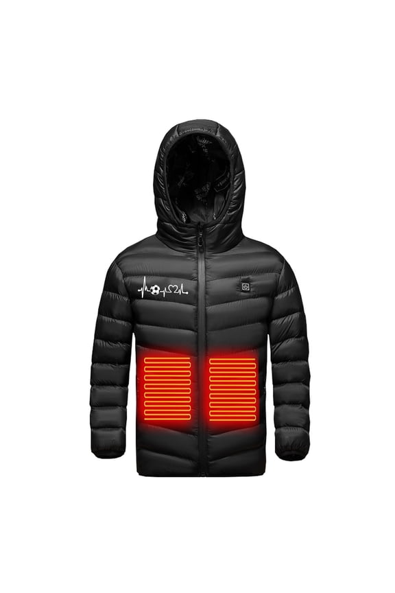 Toddler Boys Girls Heated Jacket Kids Puffer Coat USB Intelligent Constant Temperature 3 Areas Heated Coat Plus Size Winter Windproof Heated Jacket Black 4-5 Years without Power Bank