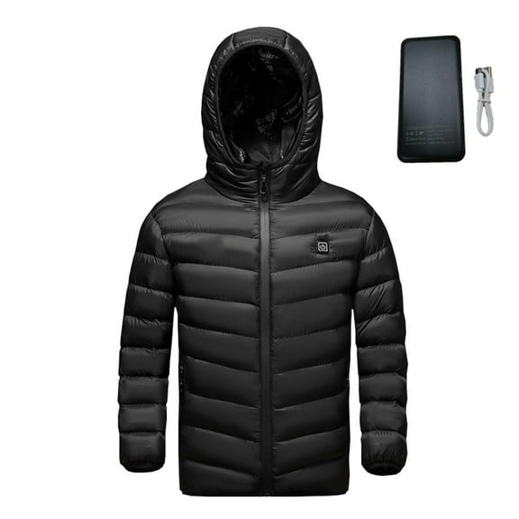 Odeerbi Toddler Boys Girls Heated Jacket Winter Thermal Heated Coat with Power Bank Kids Plus Size USB Intelligent Constant Temperature Windproof Coat Toddler Clothes Black