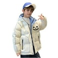 thumbnail image 1 of Odeerbi Kids Boys Girls Hooded Puffer Jacket Halloween Pumpkin Winter Coats Thermal Padded Coat Down Jacket Warm Clothes 5-16 Years Kids Long Sleeve Outerwear Heavy Coat White, 1 of 5