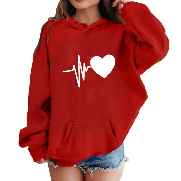 Odeerbi Toddler Boys Girls Hoodies Printed Pullover Hooded Sweatshirts Children's Round Neck Long Sleeve Pattern Printed Hooded Sweatshirt Red