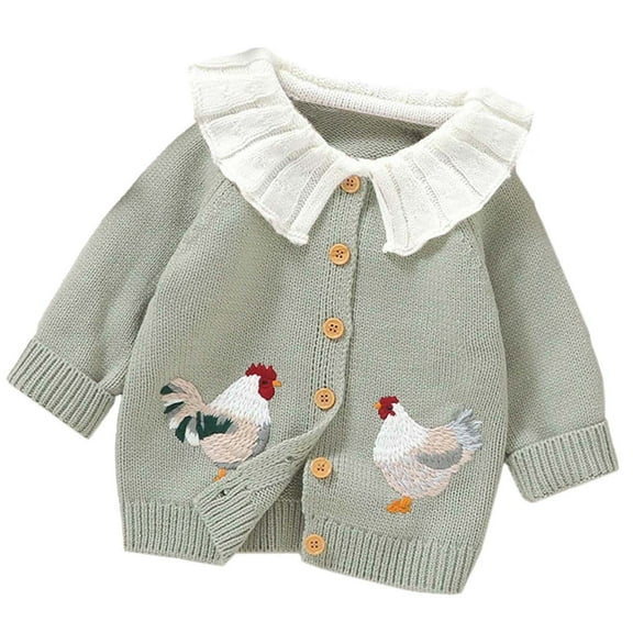 Odeerbi Toddler Boys Girls Knit Cardigan Sweater Fall Winter Thermal Sweater Baby Lapel Cute Chicken Embroidered Knitted Sweater Cardigan Baby Versatile Tops Toddler Clothes Green