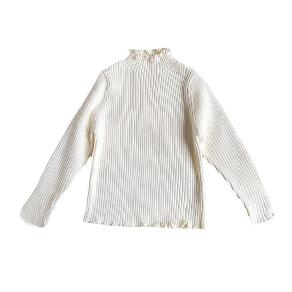 Odeerbi Toddler Boys Girls Knit Cotton Tops Velvet Collar 2024 Long Sleeve Tiered Ruffle Tunic Knitted Top White 5-6 Years