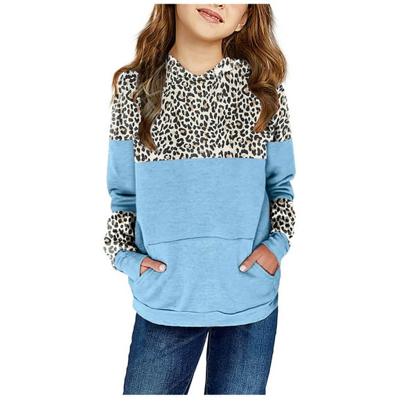 Odeerbi Toddler Boys Girls Leopard Hoodies Fall Winter Pullover Hooded Sweatshirts Children's Long Sleeve Pattern Sweatshirt Round Neck Top Toddler Clothes Blue