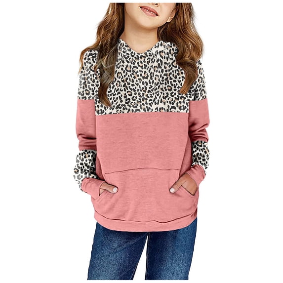 Odeerbi Toddler Boys Girls Leopard Hoodies Fall Winter Pullover Hooded Sweatshirts Children's Long Sleeve Pattern Sweatshirt Round Neck Top Toddler Clothes Pink