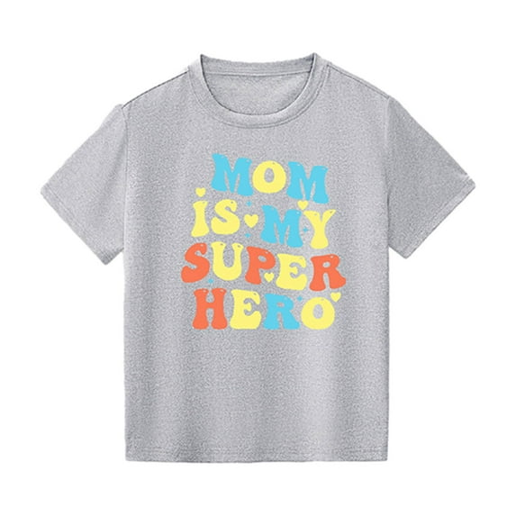 Odeerbi Toddler Boys Girls Letter Print Shirt Unisex Infant Baby Short Sleeve Tees Solid Color Toddler 2025 Casual Summer Shirt Top Gray 4-5 Years