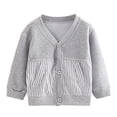 thumbnail image 1 of Odeerbi Toddler Boys Girls Lightweight Cardigan Cotton Shrug Sweater Cropped Knit Outerwear 1-6 Years Kids Striped Loose Button V-neck Long Sleeve Cardigan Toddler Clothes Gray, 1 of 9