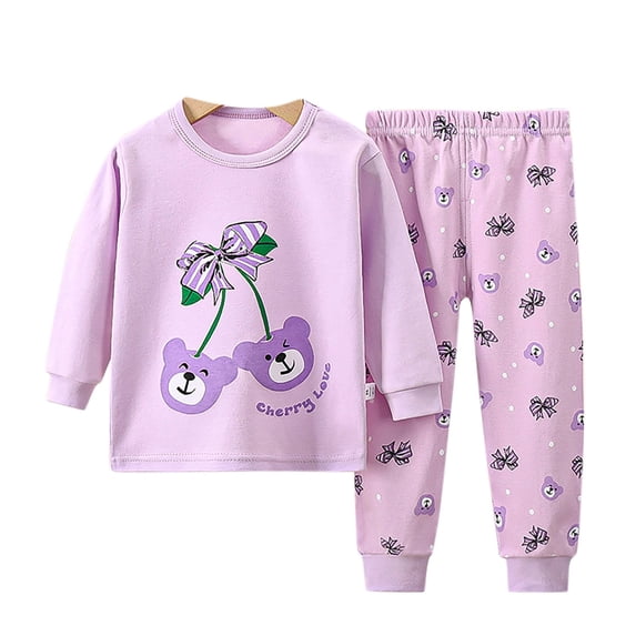 Odeerbi Toddler Boys Girls Long Johns Cartoon Print Thermal Underwear Set Cotton Base Layer Set Winter Clothes Pajama Pants Set Long Sleeve Pajamas Sleeping Pants Home Clothes Purple