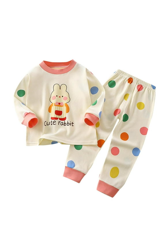 Toddler Boys Girls Long Johns Cartoon Print Thermal Underwear Set Cotton Base Layer Set Winter Clothes Pajama Pants Set Long Sleeve Pajamas Sleeping Pants Home Clothes White