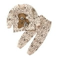 thumbnail image 1 of Odeerbi Toddler Boys Girls Long Johns Cartoon Print Thermal Underwear Set Cotton Base Layer Set Winter Clothes Pajama Pants Set Long Sleeve Pajamas Sleeping Pants Home Clothes Beige, 1 of 5