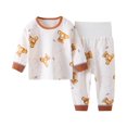 thumbnail image 1 of Odeerbi Toddler Boys Girls Long Johns Cartoon Print Thermal Underwear Set Cotton Base Layer Set Winter Clothes Pajama Pants Set Long Sleeve Pajamas Sleeping Pants Home Clothes Brown, 1 of 3