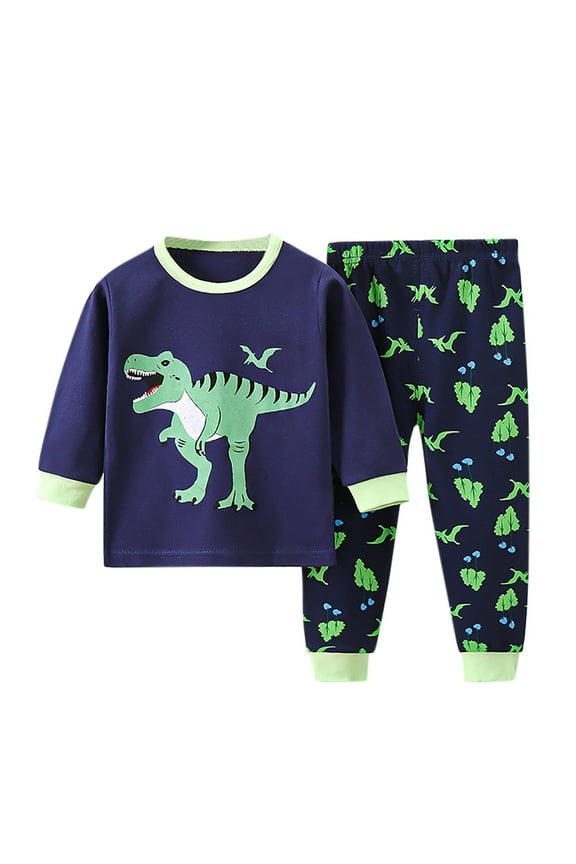 Toddler Boys Girls Long Johns Dinosaur Thermal Underwear Set Cotton Base Layer Set Winter Cartoon Print Pajama Pants Set Long Sleeve Pajamas Sleeping Pants Home Clothes Green