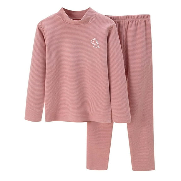 Odeerbi Kids Boys Girls Long Johns Fleece Lined Thermal Underwear Set Base Layer Set Children's Baby Winter Mock Neck Padded Pajamas Tops Pants Set Home Clothing Pink