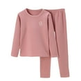 thumbnail image 1 of Odeerbi Kids Boys Girls Long Johns Fleece Lined Thermal Underwear Set Base Layer Set Children's Baby Winter Round Neck Padded Pajamas Tops Pants Set Home Clothing Pink, 1 of 4