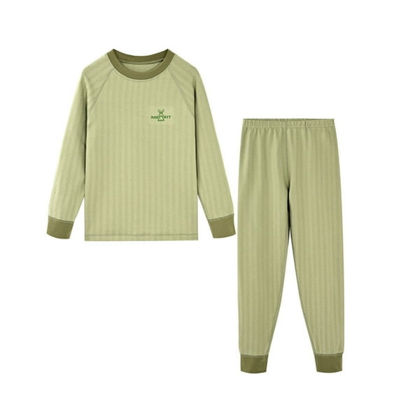 Odeerbi Toddler Boys Girls Long Johns Fleece Lined Thermal Underwear Set Cotton Base Layer Set Winter Flannel Pajamas Cartoon Print Sleepwear Solid Color Thickened Home Clothes Green