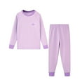 thumbnail image 1 of Odeerbi Toddler Boys Girls Long Johns Fleece Lined Thermal Underwear Set Cotton Base Layer Set Winter Flannel Pajamas Cartoon Print Sleepwear Solid Color Thickened Home Clothes Purple, 1 of 3