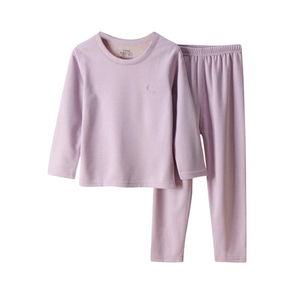 Odeerbi Toddler Boys Girls Long Johns Fleece Lined Thermal Underwear Set Striped Base Layer Set Winter Flannel Pajamas Cartoon Print Sleepwear Solid Color Thickened Home Clothes Purple