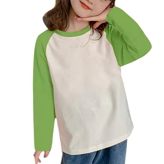 Odeerbi Toddler Boys Girls Long Sleeve Cotton Raglan Shirt Fall Winter Base Layer Undershirt Fashion Casual Tops Round Neck Bottoming Shirt Green