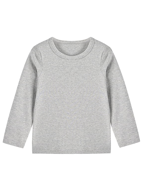 Toddler Boys Girls Long Sleeve Cotton Shirt Fall Winter Base Layer Solid Color Undershirt Children's Round Neck Tops Gray