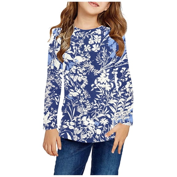 Odeerbi Toddler Boys Girls Long Sleeve Shirt Fall Winter Base Layer Cartoon Printed Undershirt Cute Print Shirts Crewneck Tops Dressy Casual Blouses Kids Clothes Navy