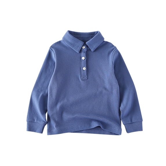 Odeerbi Toddler Boys Girls Long Sleeve Shirts Fall Winter Cotton Basic Layering T-Shirt Lapel Collar Basic Tees Solid Color Cute Crewneck Basic Tops Blouses Toddler Clothes Dark Blue