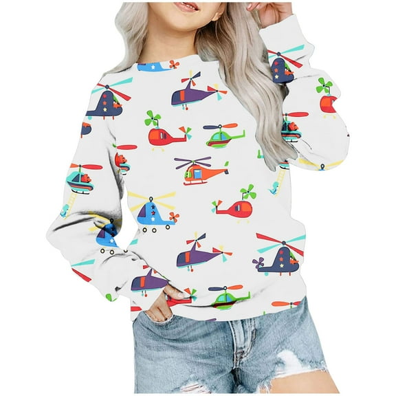 Odeerbi Toddler Boys Girls Long Sleeve T-Shirts Fall Winter Cartoon Printed Base Tops Children's Pattern Shirt Printed Round Neck Top Multicolor