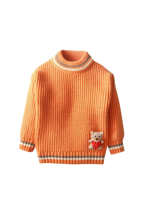 Toddler Boys Girls Mock Neck Sweater Children Fashion Casual Winter Warm Long Sleeve Round Neck Pullover Sweater Knit Jumper Tops Orange