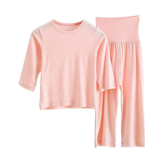 Odeerbi Infant Boys Girls Modal Pajamas 2 Piece Sleepwear Kids Fashion Cute Solid Color Soft Half Sleeve Top High Waisted Pants Home Wear Suit Loungewear PJs Set Pink