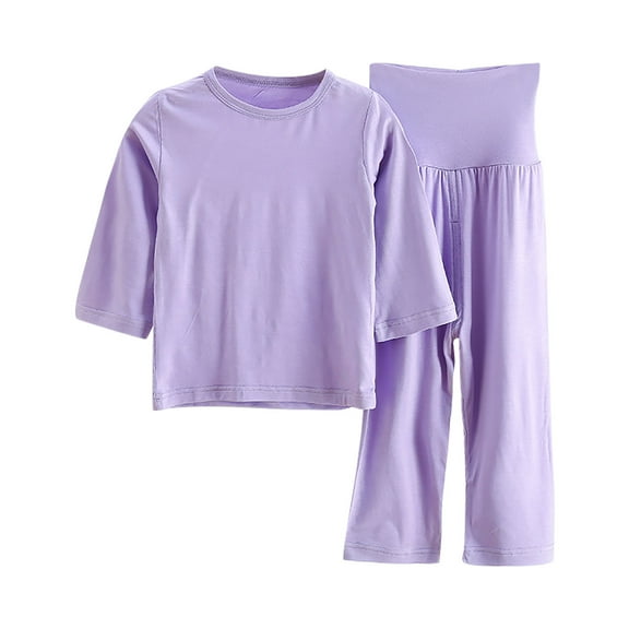 Odeerbi Toddler Boys Girls Modal Pajamas 2 Piece Sleepwear Kids Fashion Cute Solid Color Soft Half Sleeve Top High Waisted Pants Home Wear Suit Loungewear PJs Set Purple