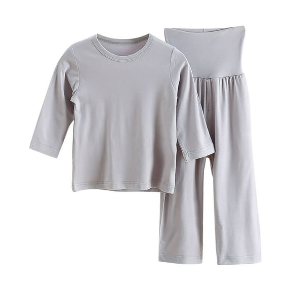 Odeerbi Kids Boys Girls Modal Pajamas 2 Piece Sleepwear Kids Fashion Cute Solid Color Soft Half Sleeve Top High Waisted Pants Home Wear Suit Loungewear PJs Set Gray