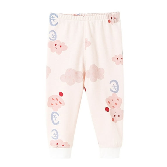 Odeerbi Toddler Boys Girls Pajama Pants Cartoon Print Cotton Thermal Bottoms Spring Fall Baby Cotton Pants Children's Bottoming Pants Beige