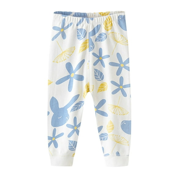 Odeerbi Toddler Boys Girls Pajama Pants Cartoon Print Cotton Thermal Bottoms Spring Fall Baby Cotton Pants Children's Bottoming Pants Blue