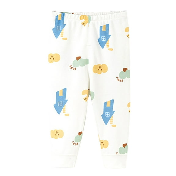 Odeerbi Toddler Boys Girls Pajama Pants Cartoon Print Cotton Thermal Bottoms Spring Fall Baby Cotton Pants Children's Bottoming Pants White