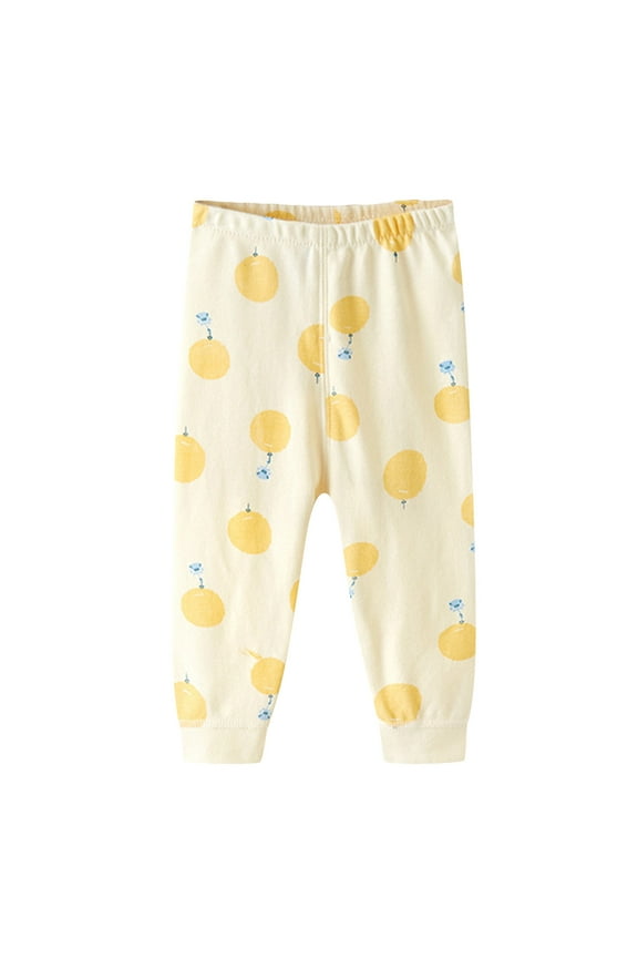 Toddler Boys Girls Pajama Pants Cartoon Print Cotton Thermal Bottoms Spring Fall Baby Cotton Pants Children's Bottoming Pants Yellow