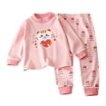 thumbnail image 1 of Odeerbi Toddler Boys Girls Pajama Sets Soft Cotton Long Johns Cartoon Printed Base Layer Set Thermal Underwear Set Casual Collar Long Sleeve Tops Printed Long Pants Outfit Sets Pink, 1 of 3