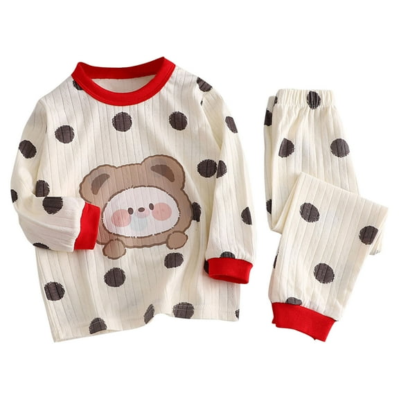 Odeerbi Toddler Boys Girls Pajama Sets Soft Cotton Long Johns Cartoon Printed Base Layer Set Thermal Underwear Set Casual Collar Long Sleeve Tops Printed Long Pants Outfit Sets Khaki