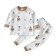 thumbnail image 1 of Odeerbi Toddler Boys Girls Pajama Sets Soft Cotton Long Johns Cartoon Printed Base Layer Set Thermal Underwear Set Casual Collar Long Sleeve Tops Printed Long Pants Outfit Sets Brown, 1 of 4