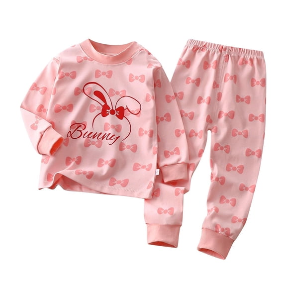 Odeerbi Toddler Boys Girls Pajama Sets Soft Cotton Long Johns Cartoon Printed Base Layer Set Thermal Underwear Set Casual Collar Long Sleeve Tops Printed Long Pants Outfit Sets Pink