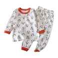 thumbnail image 1 of Odeerbi Toddler Boys Girls Pajama Sets Soft Cotton Long Johns Cartoon Printed Base Layer Set Thermal Underwear Set Casual Collar Long Sleeve Tops Printed Long Pants Outfit Sets Red, 1 of 3