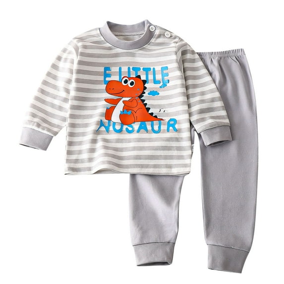Odeerbi Toddler Boys Girls Pajama Sets Soft Cotton Long Johns Dinosaur Cartoon Printed Base Layer Set Thermal Underwear Set Collar Long Sleeve Tops Printed Long Pants Outfit Sets Gray