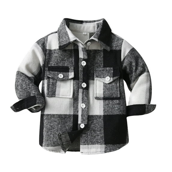 Odeerbi Toddler Boys Girls Plaid Shacket Jacket Kids Toddler Flannel Shirt 2025 Long Sleeve Plaid Jacket Baby Fall Shirt Coat Outwear Black 18-24 Months